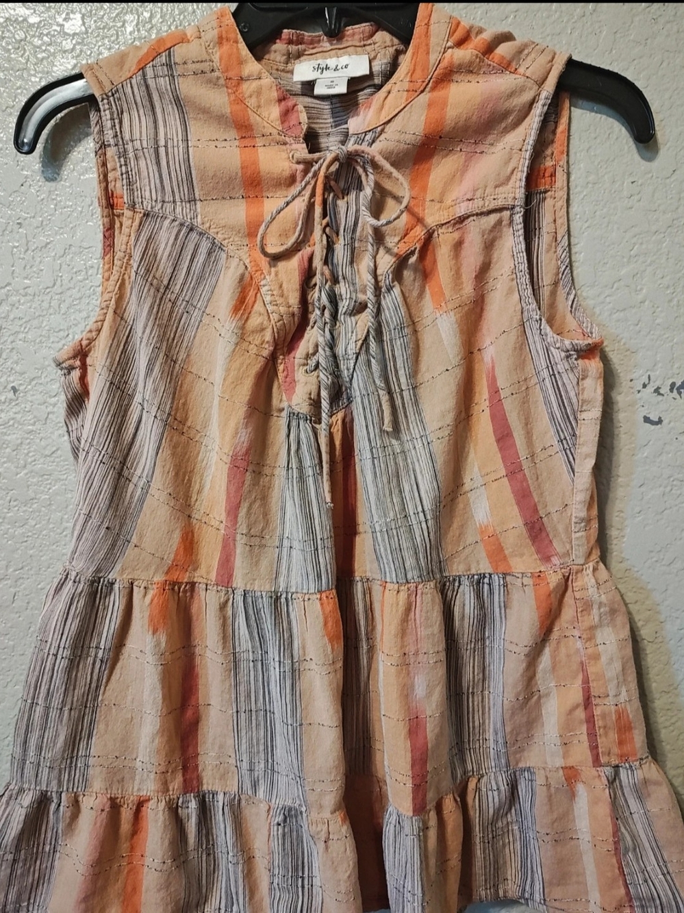 Style & Co. Peach, Orange and Gray Striped Tie-Front Camisole